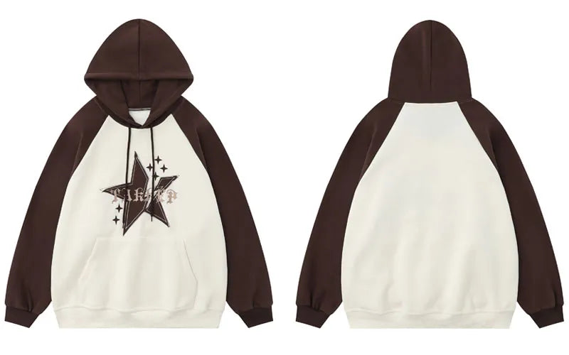 Retro Embroidery Star Patchwork Hoodie