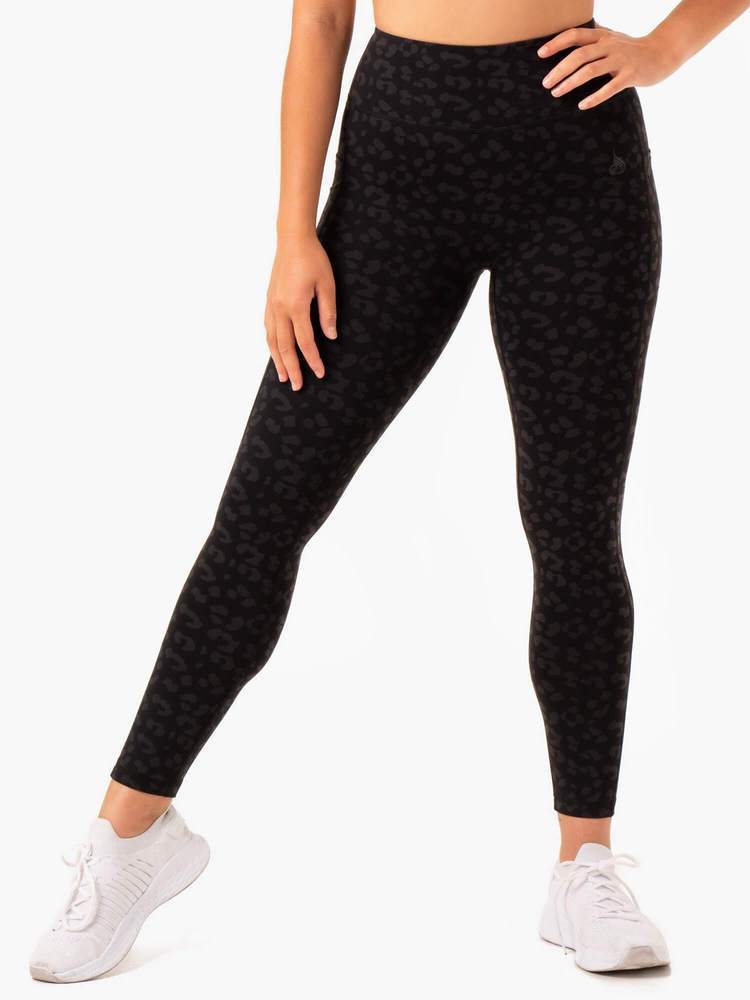 Ultra High Waisted Full Length Leggings Black Leopard