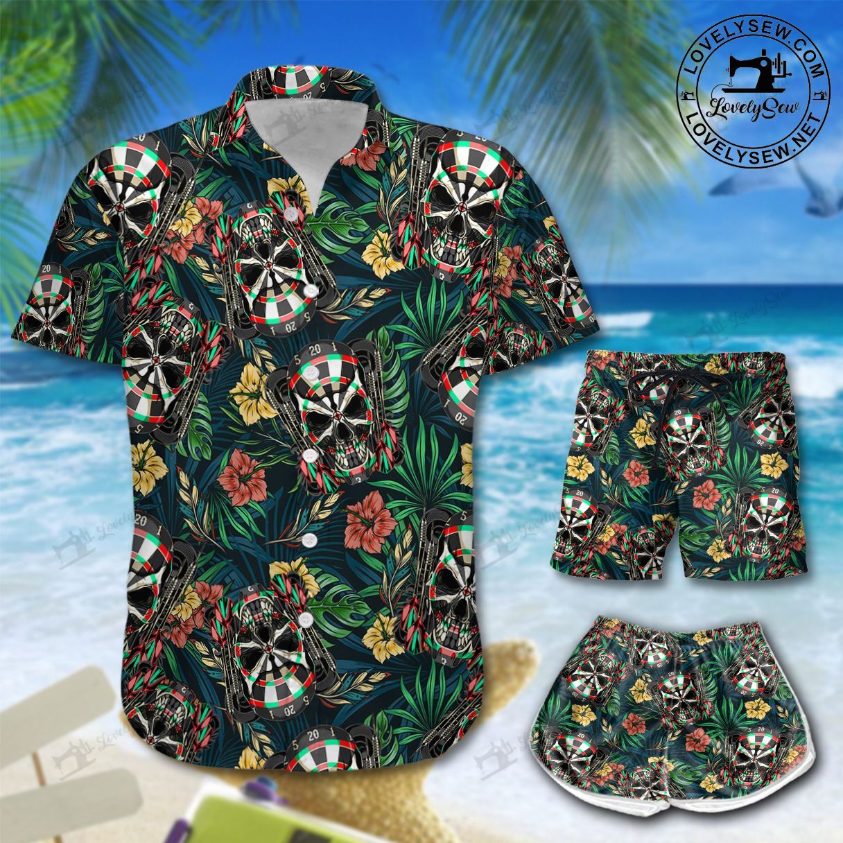 Darts Skull Hawaiian Shirt Shorts Ha36749