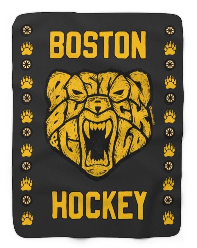 Black & Gold Hockey Bear Sherpa Fleece Blanket