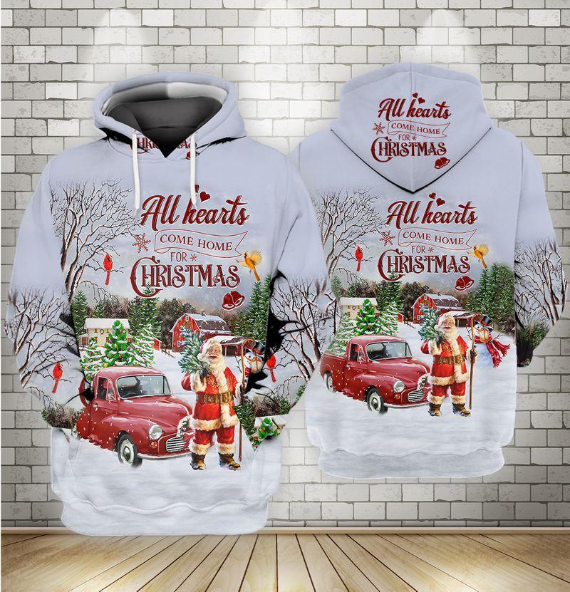 Santa Claus All Hearts Come Home For Christmas 3D Hoodie