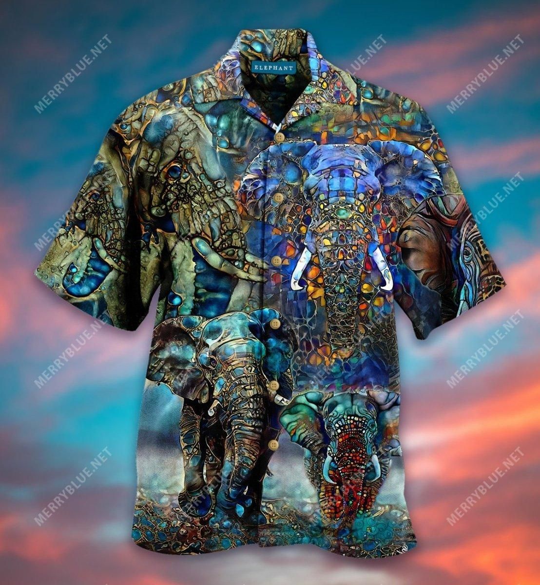 Abstract Elephant Aloha Hawaiian Shirt Colorful Short Sleeve Summer Beach Casual Shirt For Men And Women