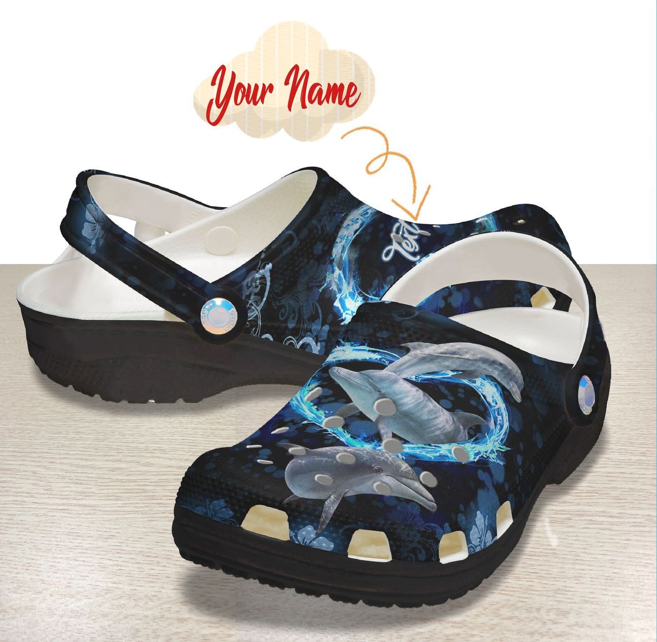 Lovely Dolphin Personalized Clog, Custom Name, Text, Color, Number Fashion Style For Women, Men, Kid, Print 3D