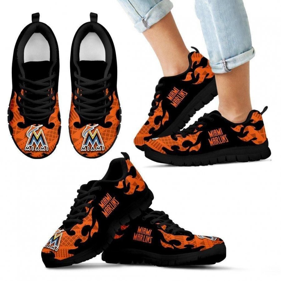 Tribal Flames Pattern Miami Marlins Sneakers #588