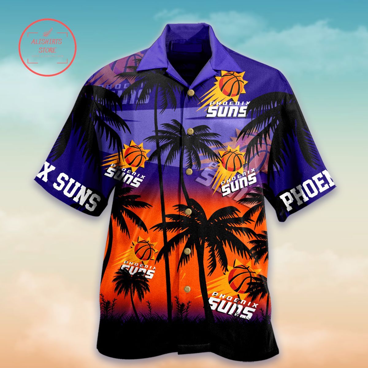 Nba Phoenix Suns Orange Blue Palm Trees Trendy Hawaiian Shirt Aloha Shirt