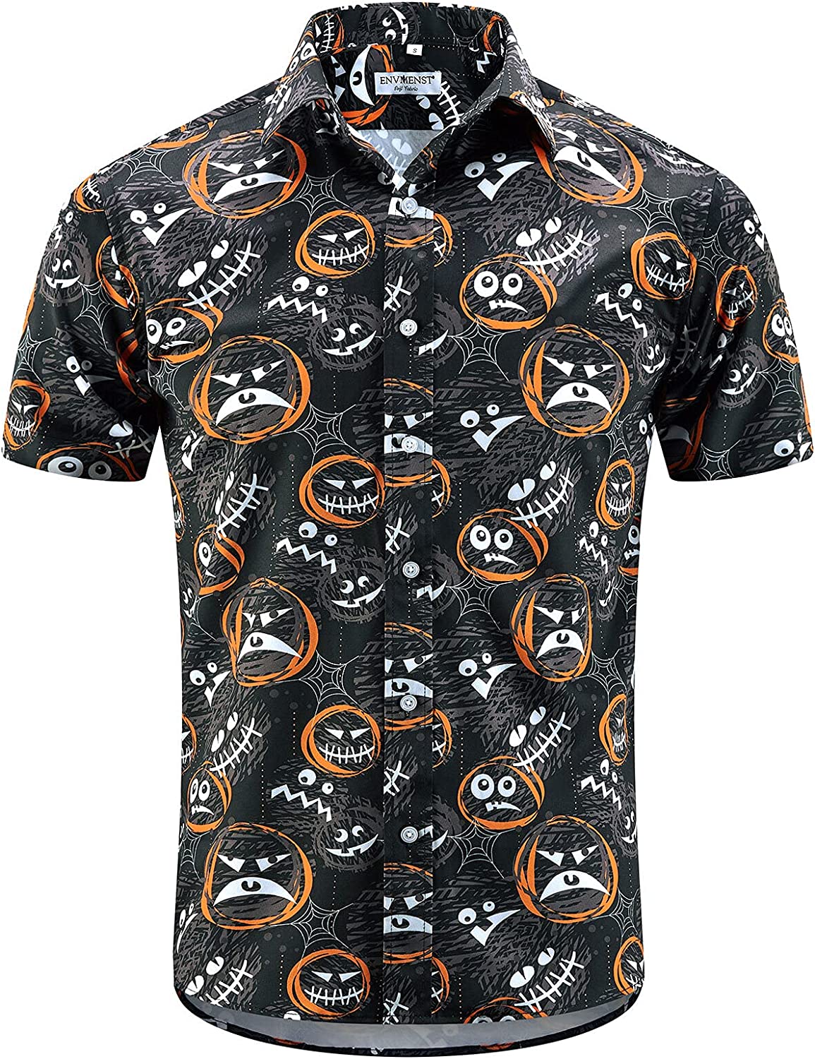 Halloween Shirt For Men Fun Pumpkins Printed Casual Short Sleeve Hawaii Aloha Shirts Ha54187