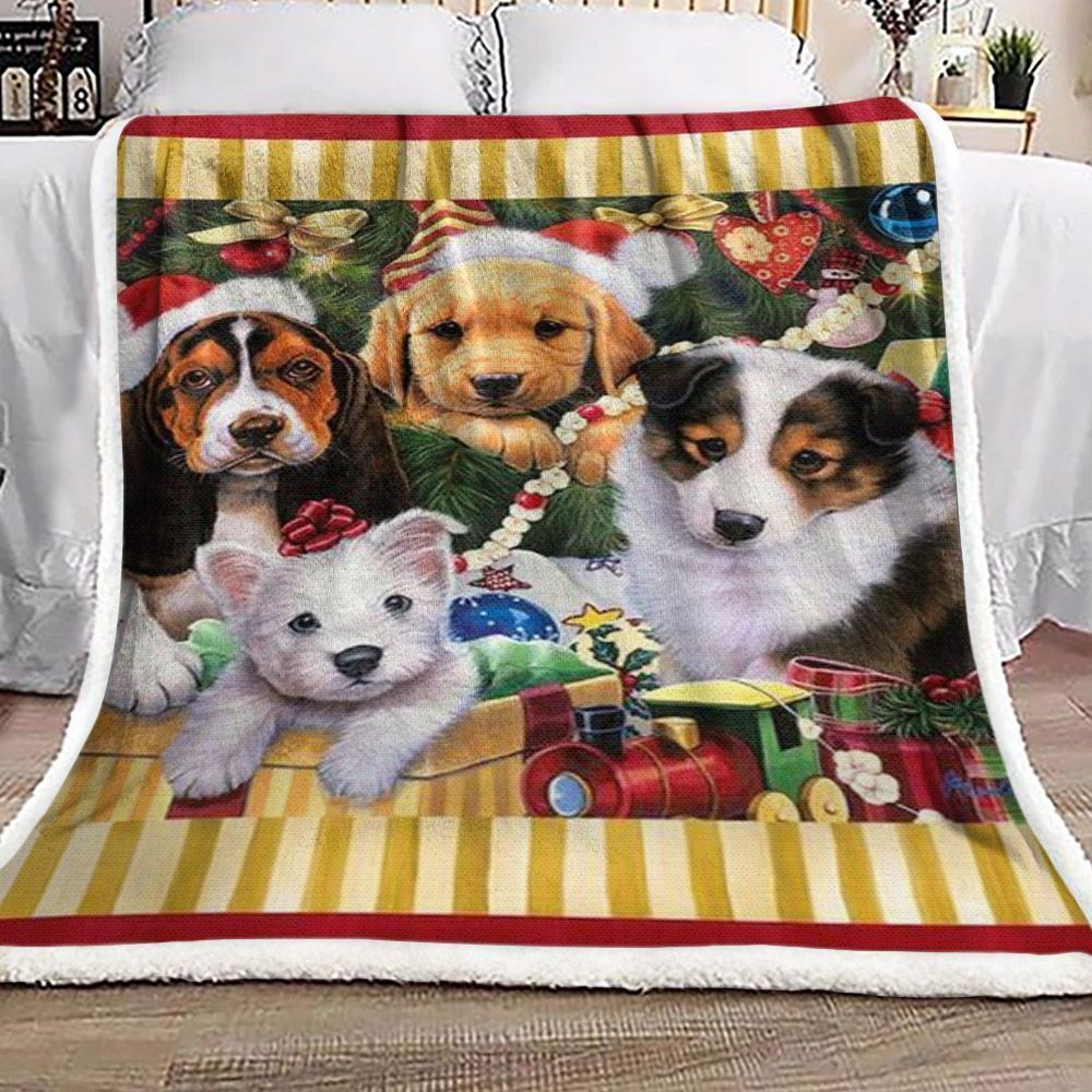 Puppy Dog Christmas Sherpa Fleece Blanket RRI