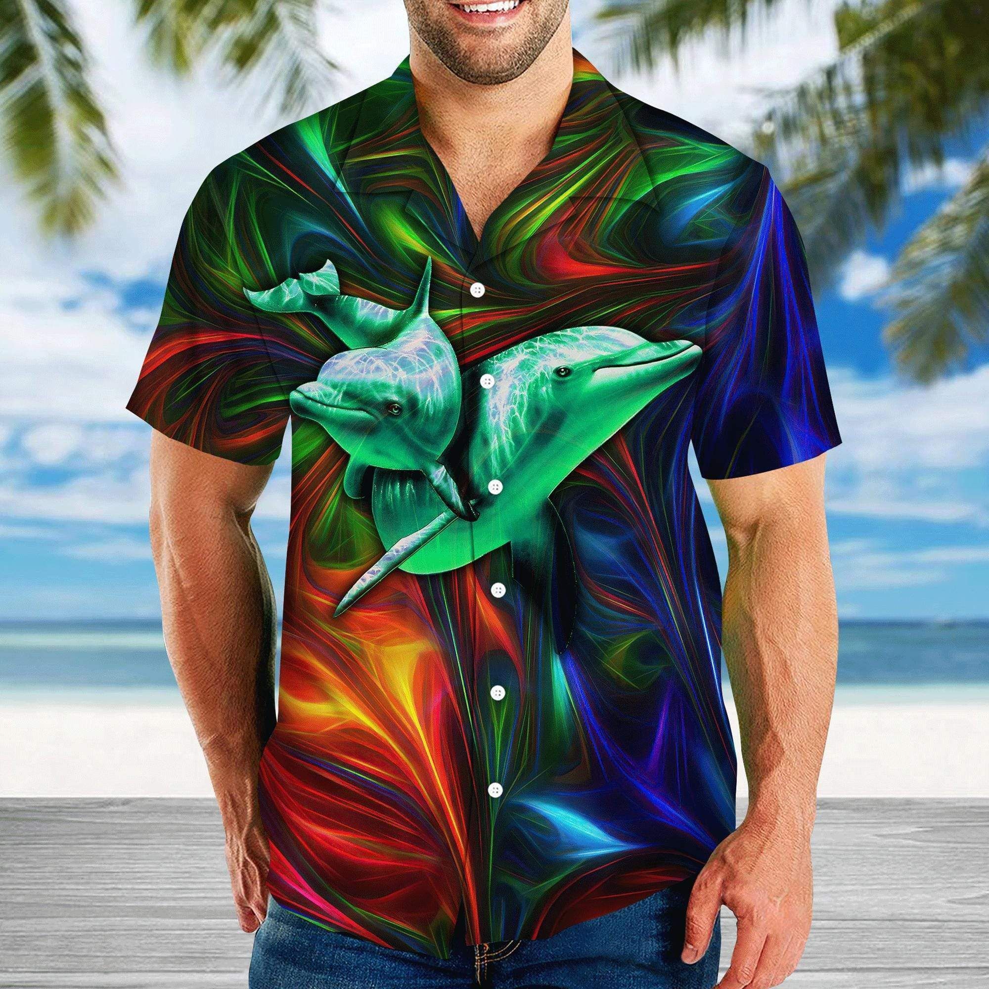 Beach Shirt High Quality Hawaiian Aloha Shirts Colorful Dolphin