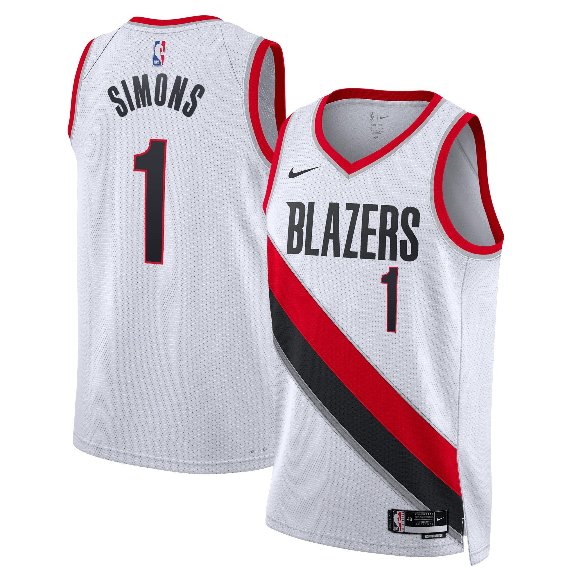 Portland Trail Blazers Association Edition Swingman Jersey – White – Anfernee Simons – Unisex