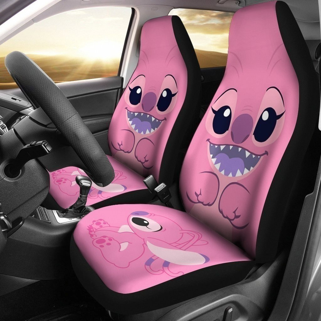 Angel Stitch Pink Car Seat Covers Funny For Fan – Seat Covers With Leather Pattern Print Will Get 2 Pcs