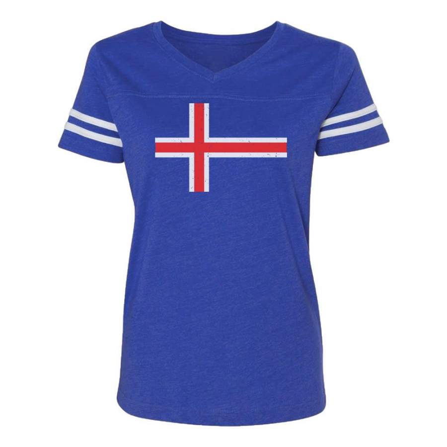 Vintage Iceland Flag Women Football Jersey T-Shirt