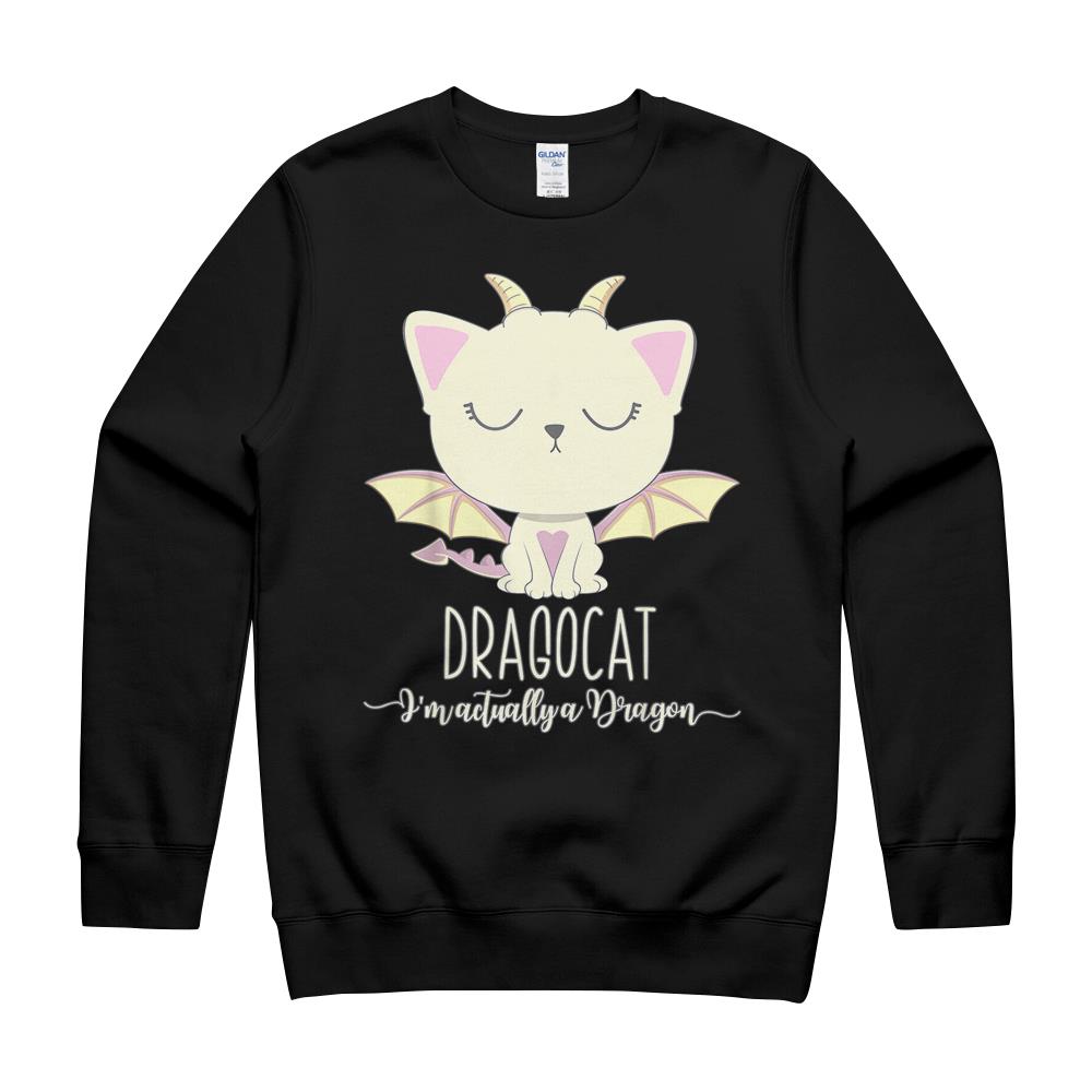 Dragon Cat Shirt Cute Kitten Lover Tee Japanese Monster Gift Crewneck Sweatshirt