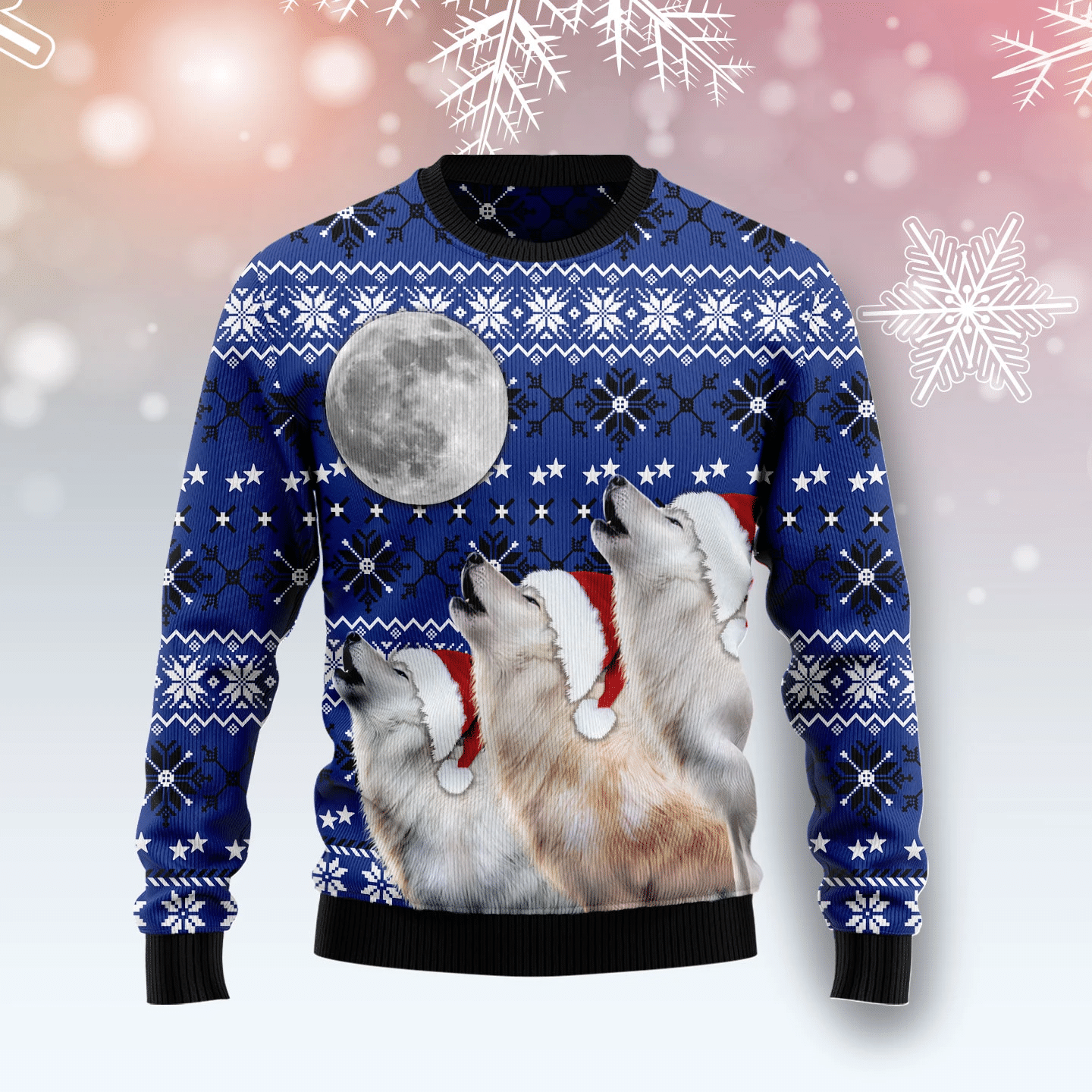 Wolf Howling Moon Christmas Ugly Sweater