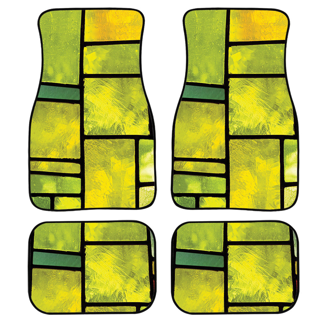 Square Stained Glass Mosaic Print Front And Back Car Floor Mats, Front Car Mat