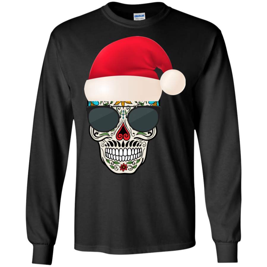 Sugar Skull – With Christmas Santa Hat Day of the Dead – LS Shirt/Hoodie/Sweatshirt