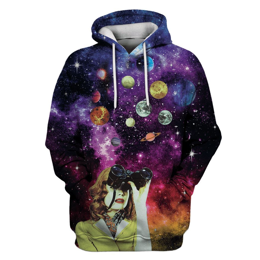 Flowermoonz Woman Seeing The Galaxy With Binoculars Custom T-Shirt - Hoodies Apparel x TeeAndYou 