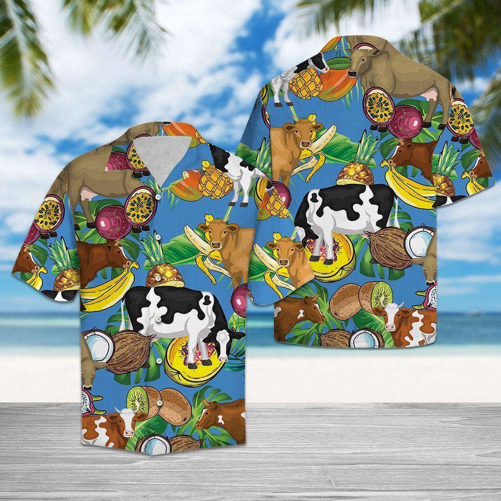 Cow Tropical Fruits Hawaii Shirt For Men Women Ha24631