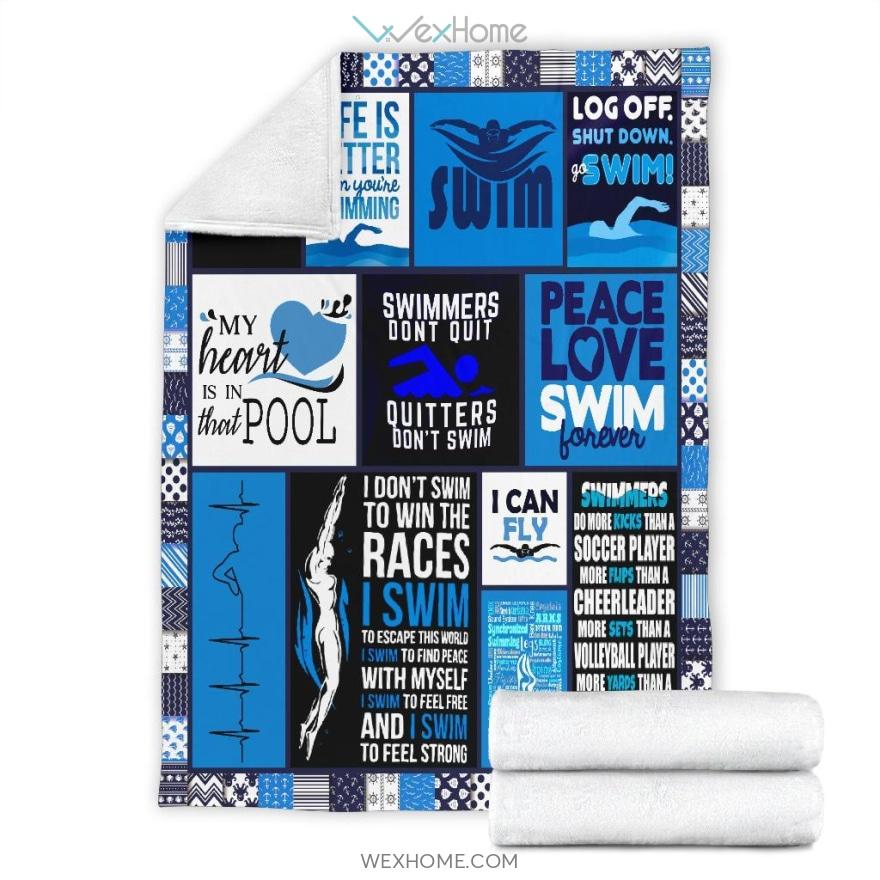 Peace Love Swim Forever I Can Fly Funny Premium Blanket