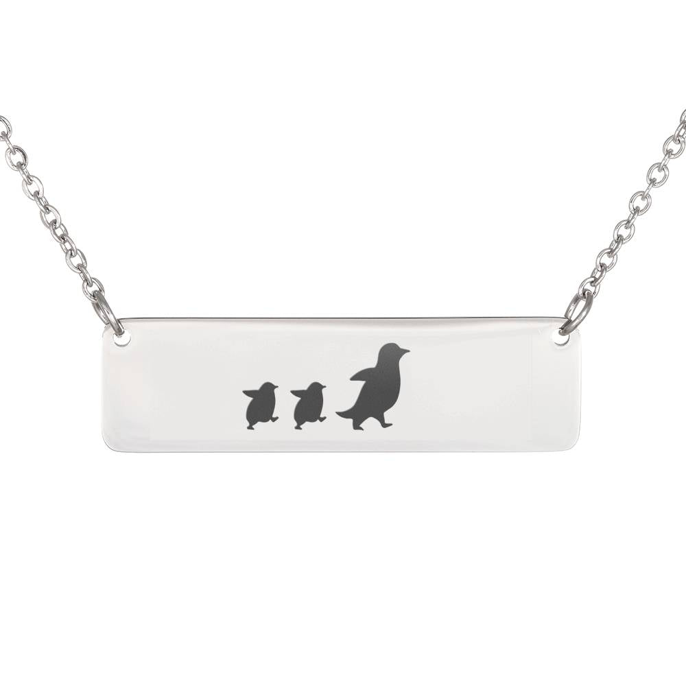 Personalized Mama Penguin + 2 Chicks  Bar Necklace