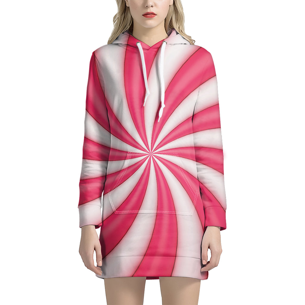 Pink Swirl Candy Print Women’S Pullover Hoodie Dress