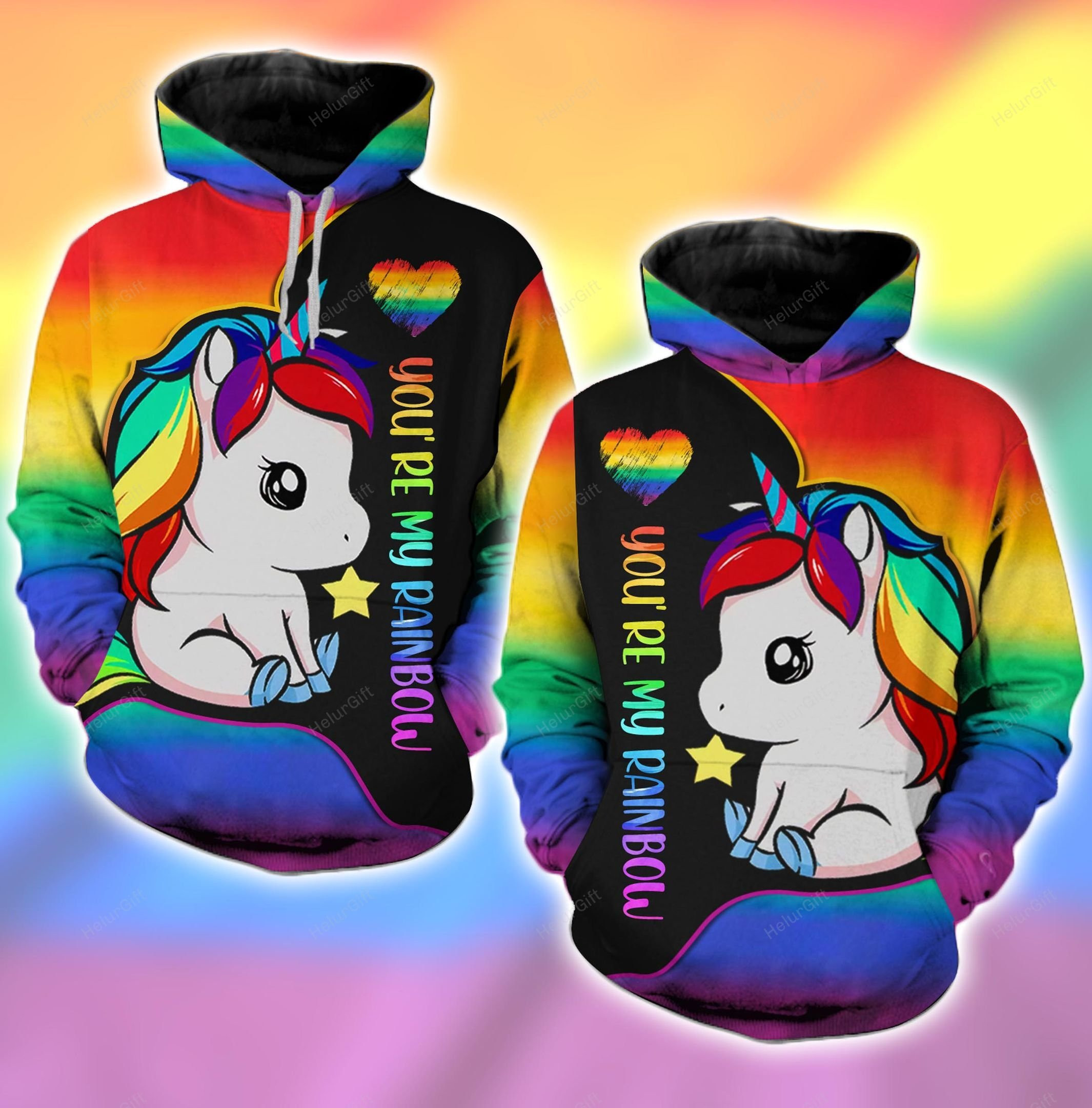 Unicorn You Are My Rainbow Couple Hoodie Set Lgbt