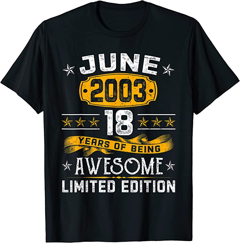 Vintage June 2003 18th Birthday Decorations 18 Years Old T-Shirt