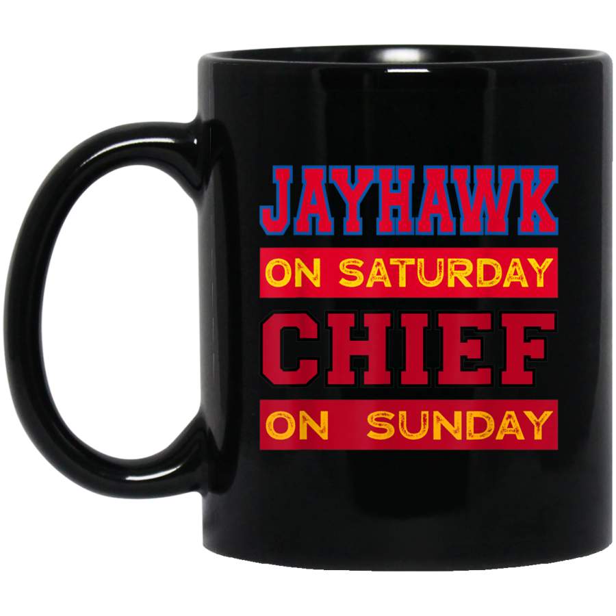 Jayhawk on Saturday Chief on Sunday Kansas City Football Mug