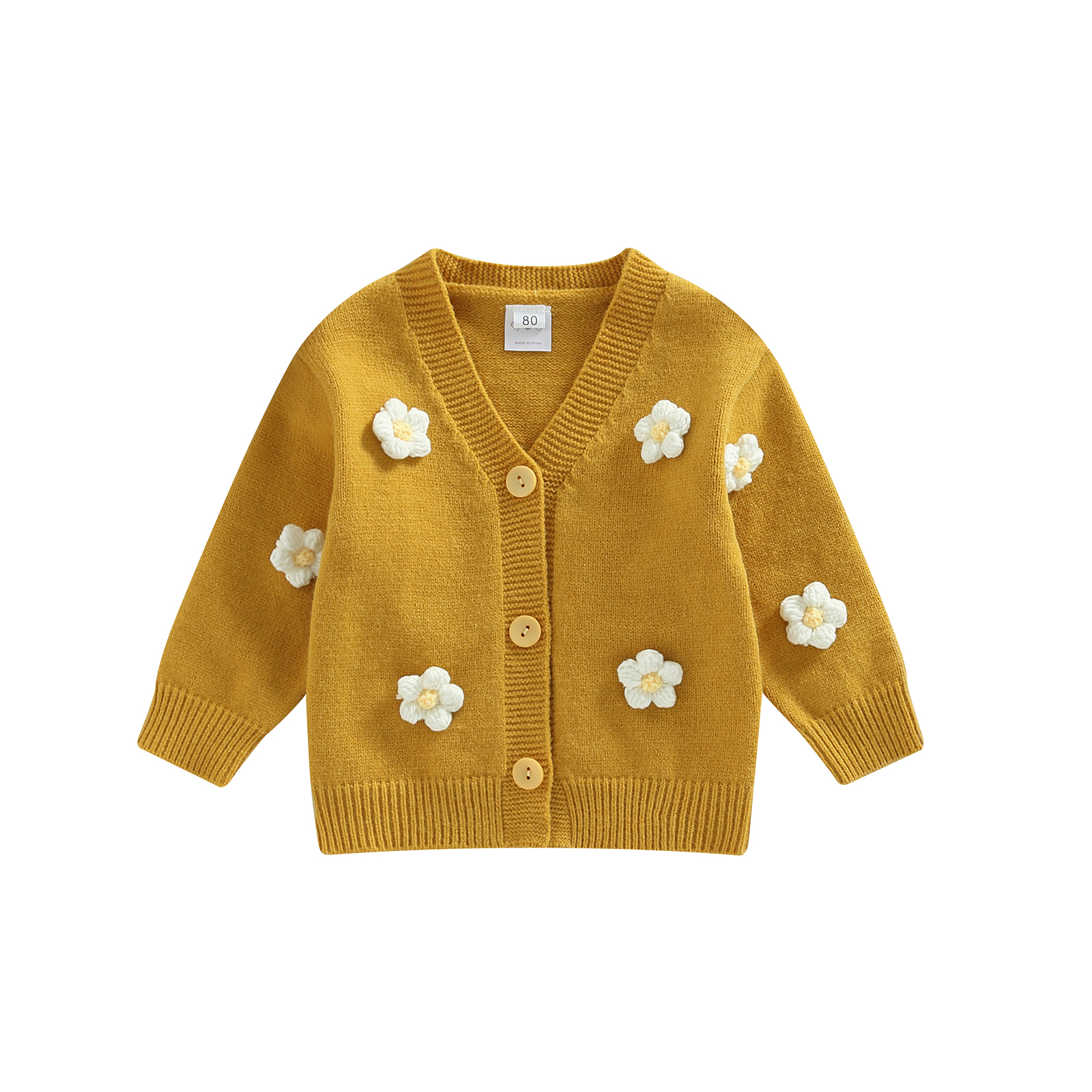 Autumn New Kids Girls Sweater Cardigan Long Sleeve V Neck Button Closure Flower Winter Warm Knit Cardigan Coats alx