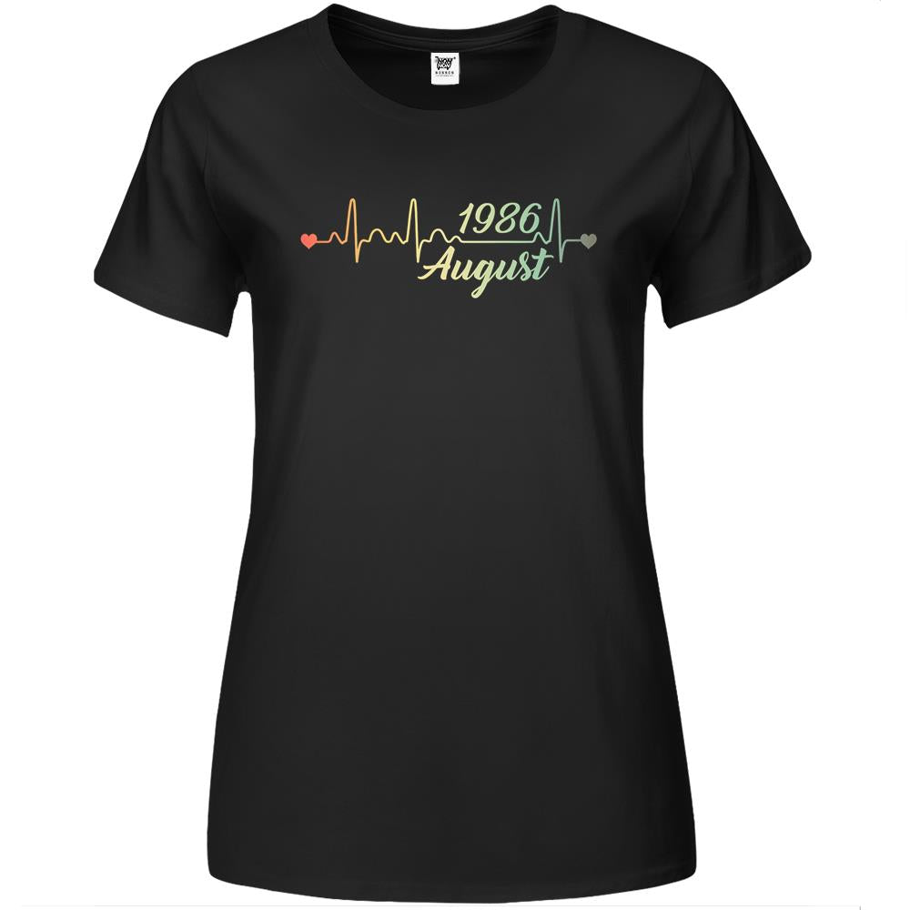 Retro August 1986 Heartbeat 34 Years Old 34Th Birthday Gifts Premium Womens Tshirts