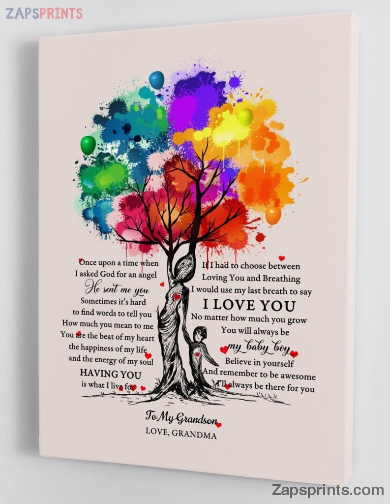 Grandchildren Canvas  – To My Grandson – From Grandma – Framed Canvas Gift Gms033 – Drandkids Canvas Artblankets.