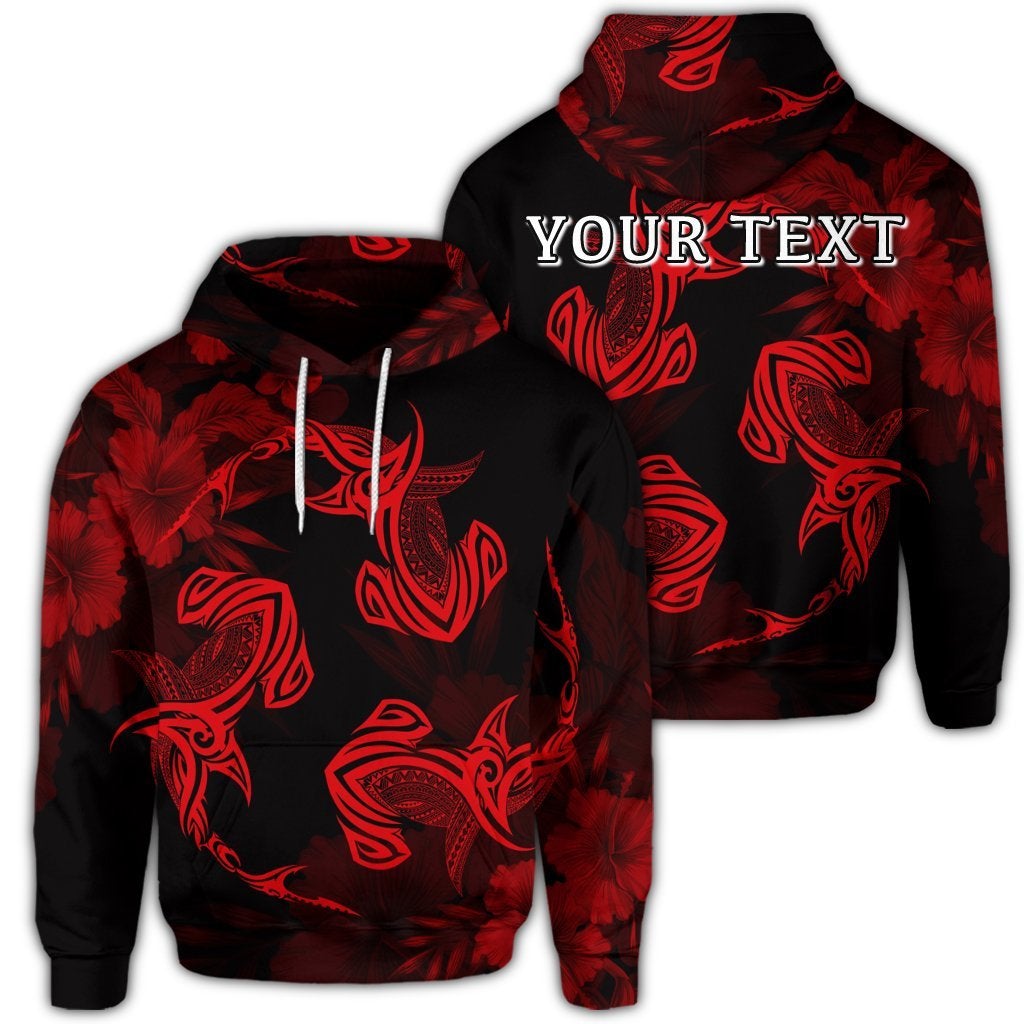 (Personalised) Hawaiian Hammerhead Shark Hibiscus Red Polynesian Hoodie