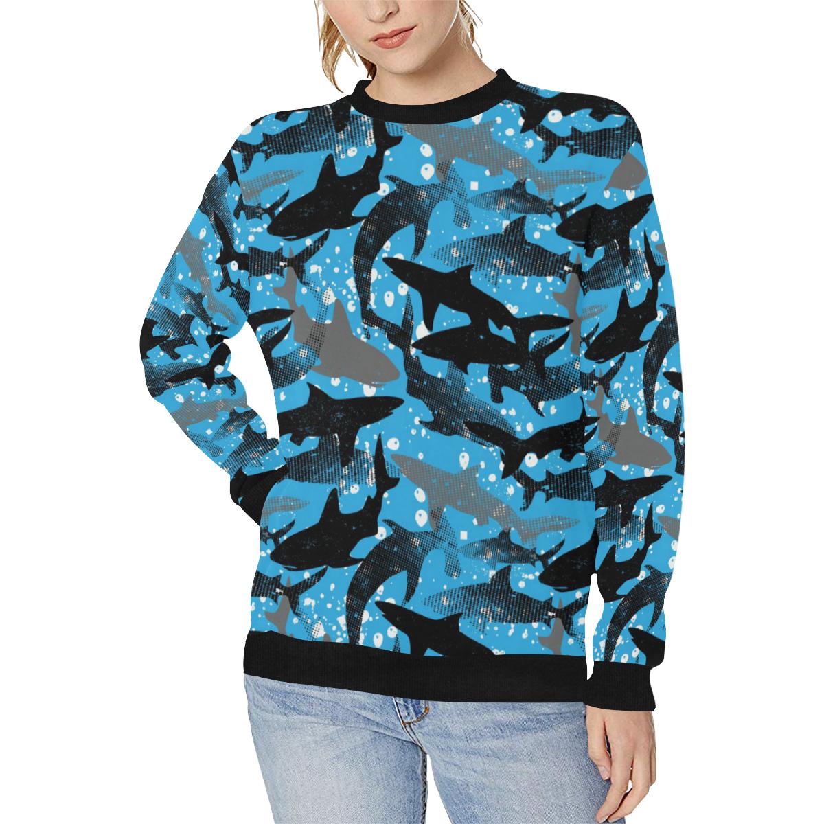 Shark Pattern Background Women’s Crew Neck Sweatshirt