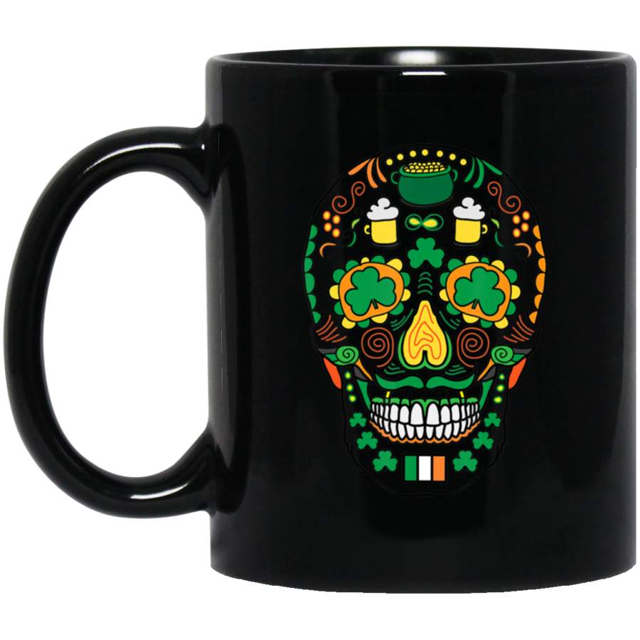 Shamrock Sugar Skull Cinco De Mayo St Paddys Day 11oz 15oz Black Mug Happy Easter Day Funny Colors Eggs Bunny Ears Peeps Cute