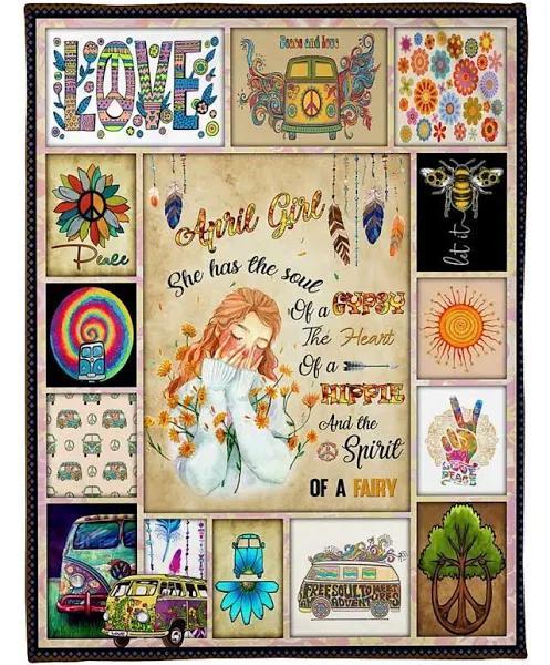 April Girl Hippie She Has The Soul Fleece Blanket Home Decor Bedding Couch Sofa Soft And Comfy Cozy Gift For Friend Family Birthday Gift