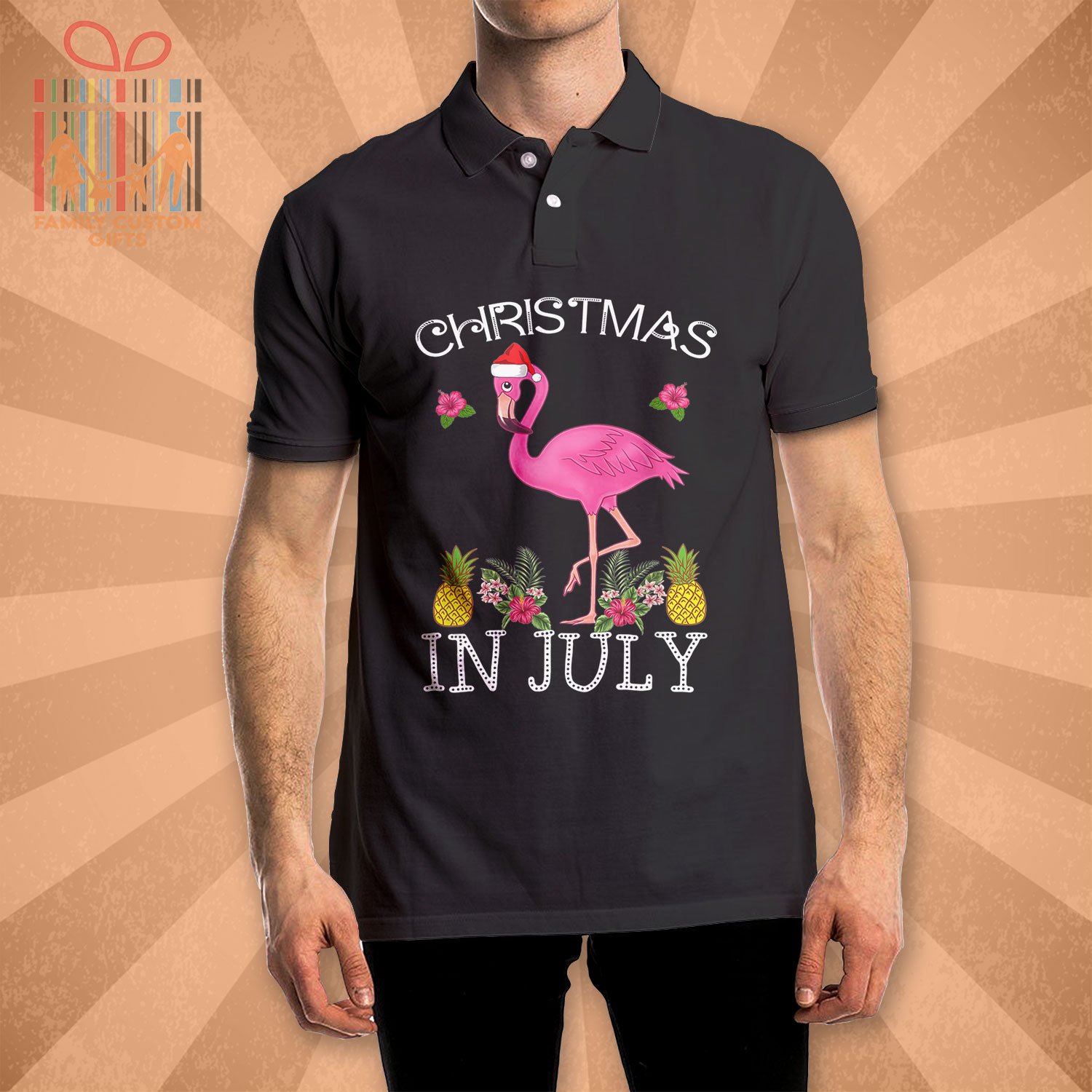 Christmas In July Polo Shirts For Women Pink Flamingo Polo Shirts Trendy Fashion
