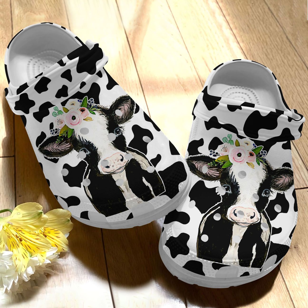 Cow Personalize Clog, Custom Name, Text, Fashion Style For Women, Men, Kid, Print 3D Whitesole Baby Cow Skin Pattern