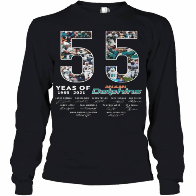 55 Years Of 1966 2021 Miami Dolphins Signatures Youth Long Sleeve