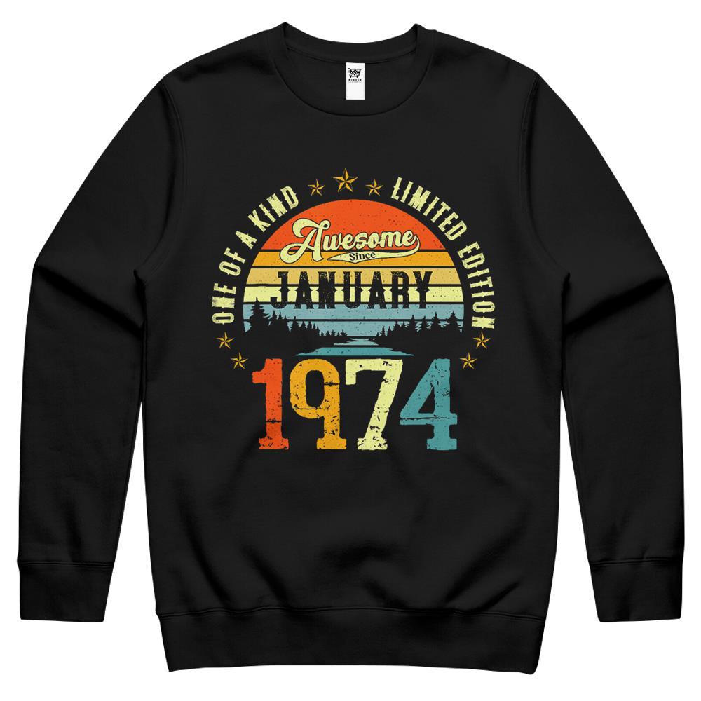 Awesome Since January 1974 Vintage 48Th Birthday Crewneck Sweatshirt