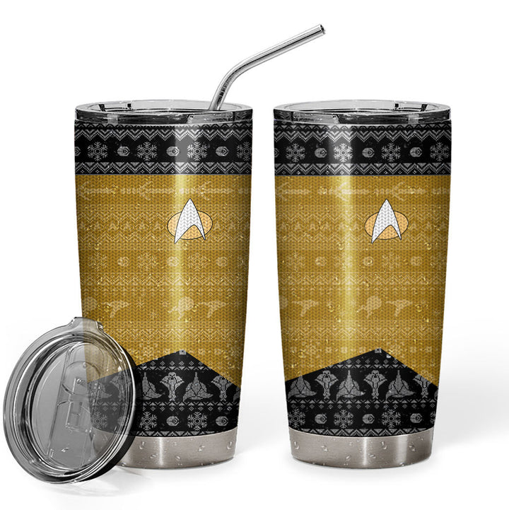 Waybackapparel S.T The Next Generation 1987 Yellow Ugly Christmas Custom Design Vacuum Insulated Tumbler