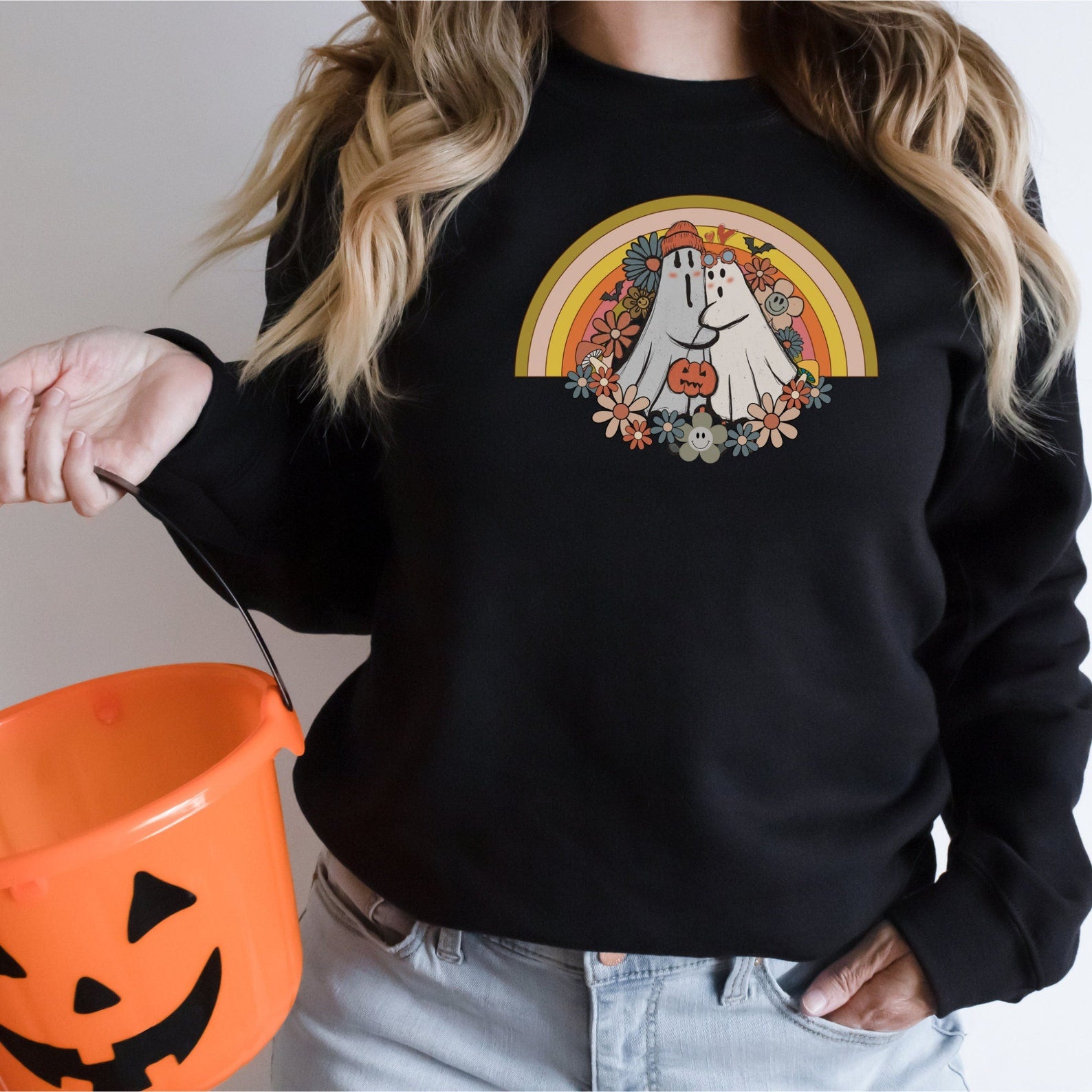 Boho Halloween Rainbow 2D Crewneck Sweatshirt All Over Print Sweatshirt For Women Sweatshirt For Men