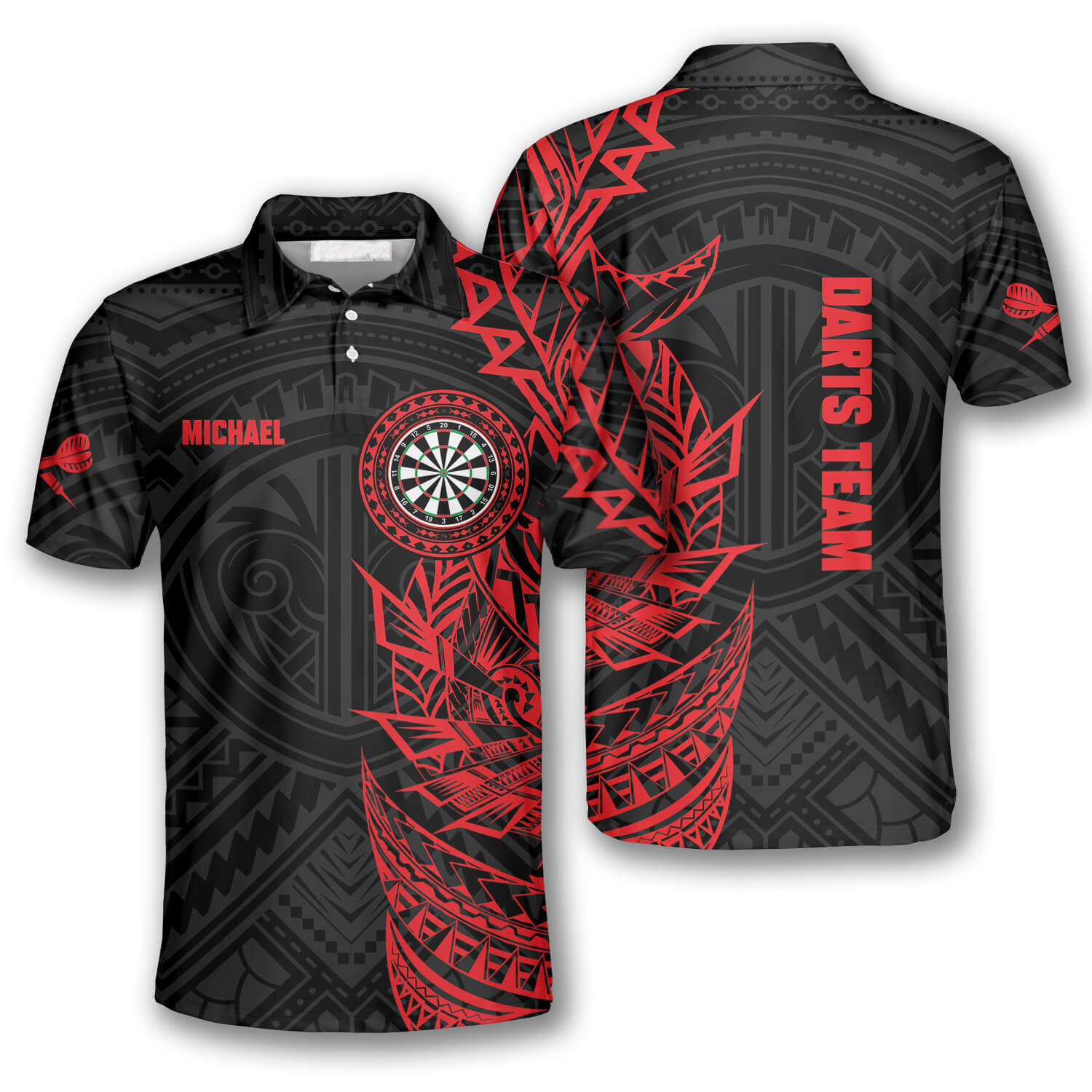 Tribal Tattoo Red Black Custom Darts Shirts For Men, 3D All Over Print Dart Shirt