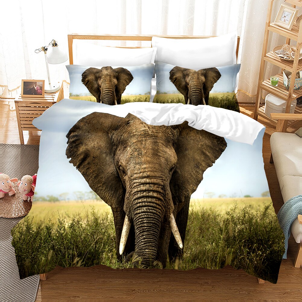 High Quality Bedding Set Elephant Digital Print Duvet Cover Sets Twin Full Single Double Size For Kids Adult With 1/2 Pillowcase