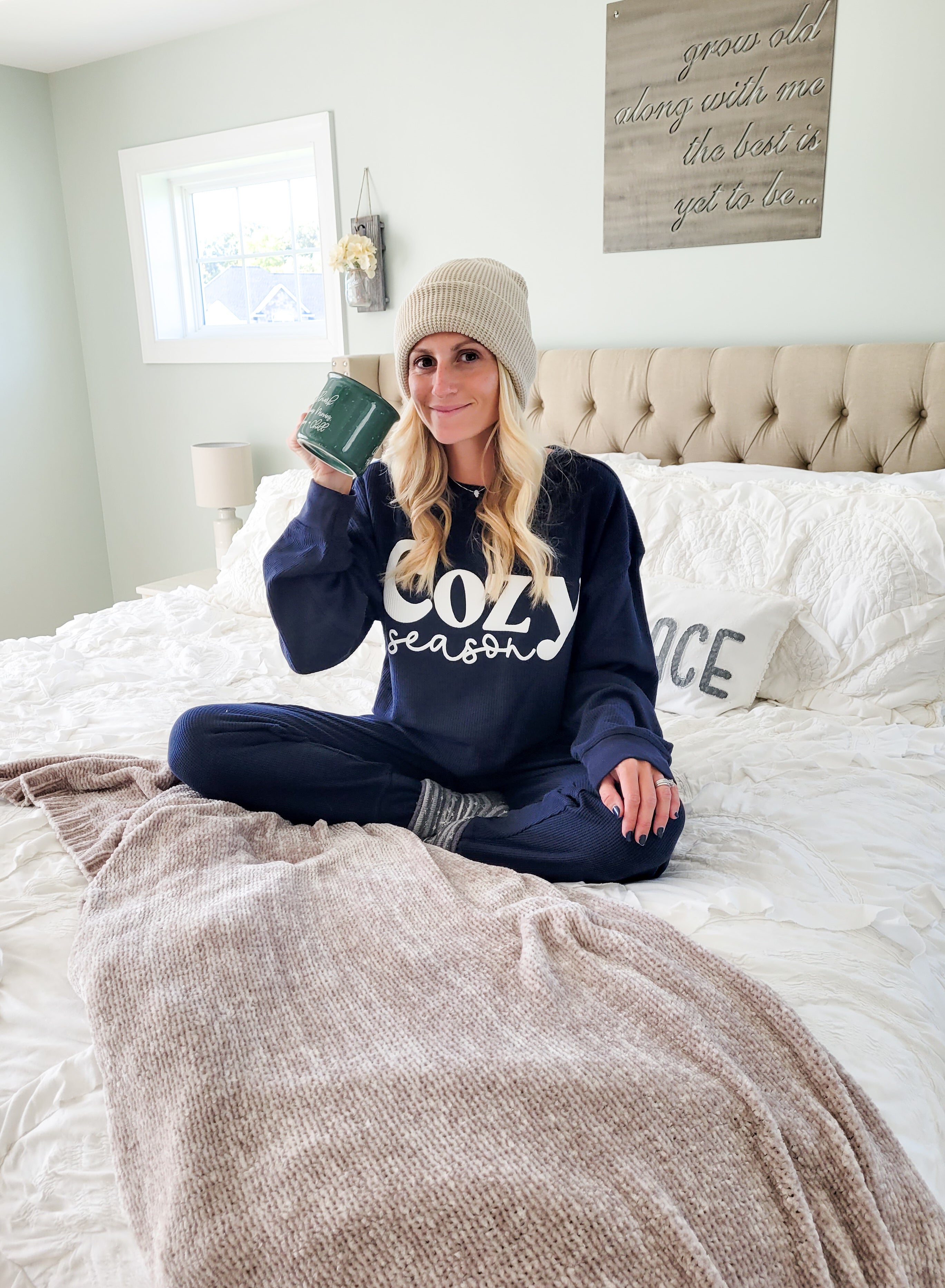 Cozy Season Navy Waffle Knit Sweatshirt