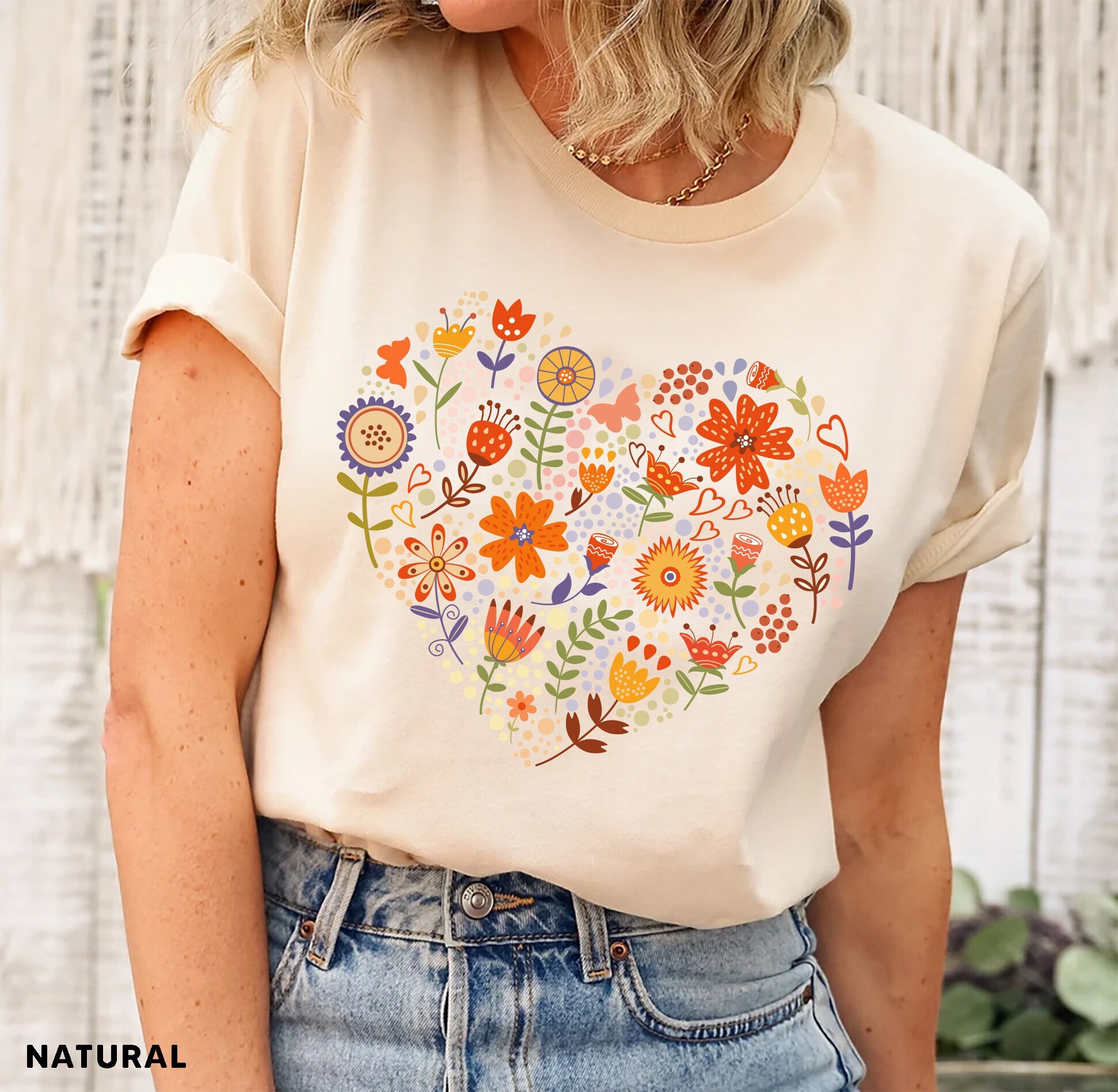 Flower Heart Shirt, Wildflower Tshirt, Gift for Women, Ladies Shirts, Best Friend Gift, Wild Flowers Shirt, Floral Tshirt, Flower Shirt