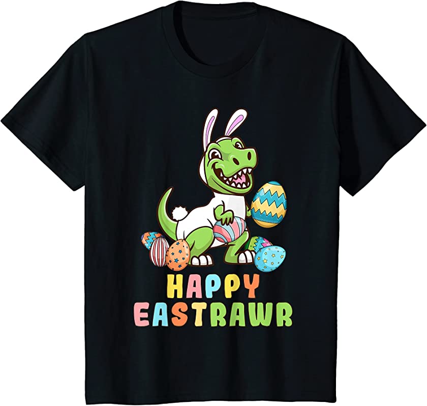 Kids Happy Eastrawr Trex Easter Bunny Egg Dinosaur Kids T-Shirt