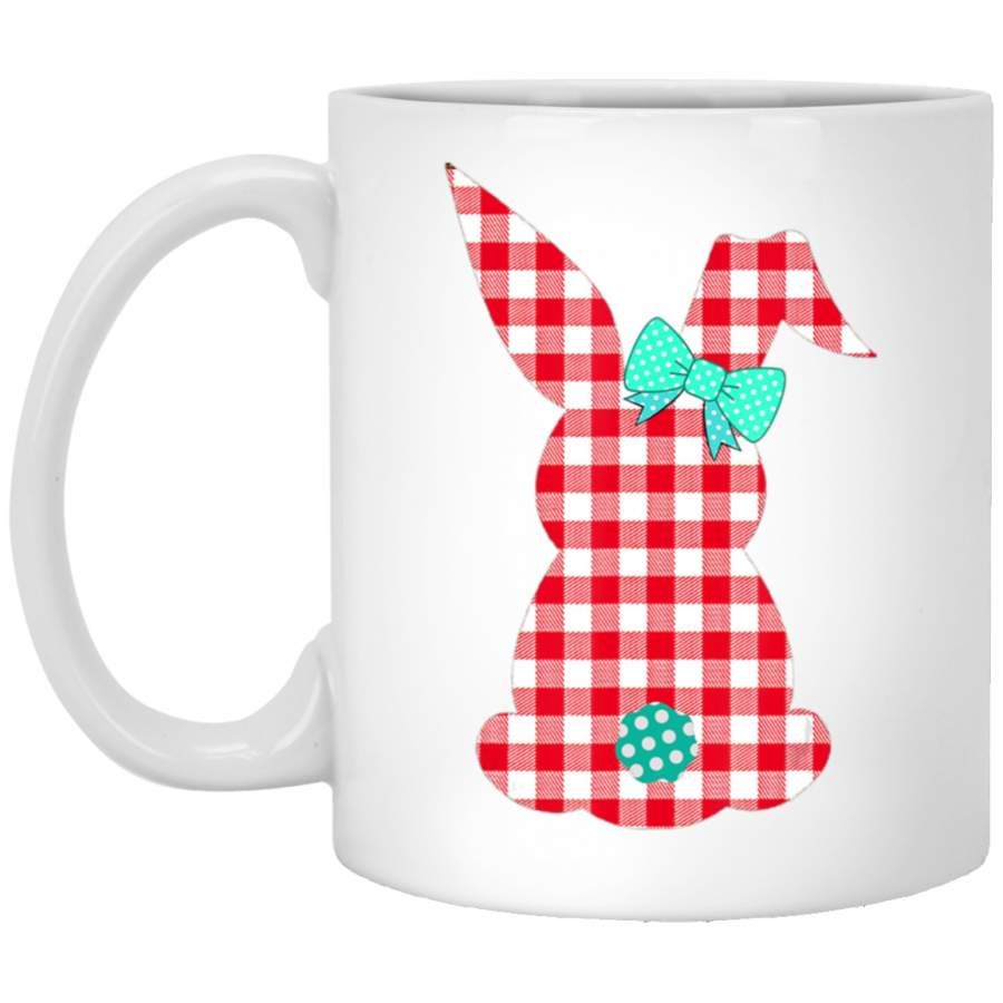 Womens Happy Easter buffalo plaid Bunny Rabbit Gift White Mug