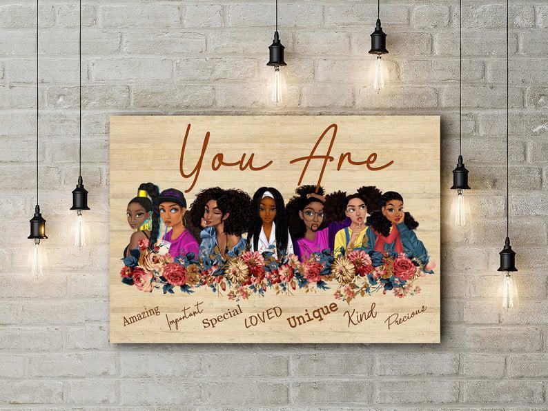 Teenage Black Girls Poster Canvas, You Are Amazing Special Poster, African American Girls, Black Girl Pride