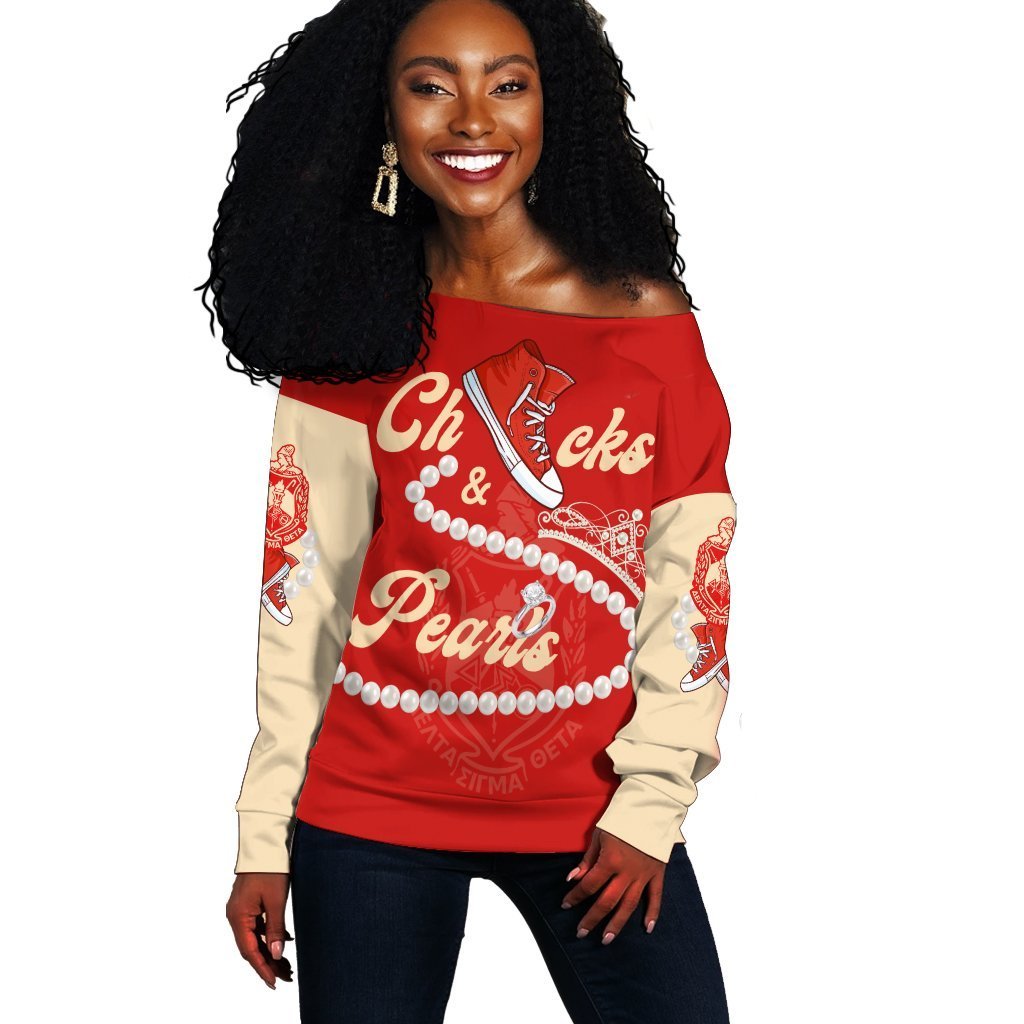 Greek Life Sweatshirt – Delta Sigma Theta Chucks And Pearls Off Shoulder K.H Pearls J09