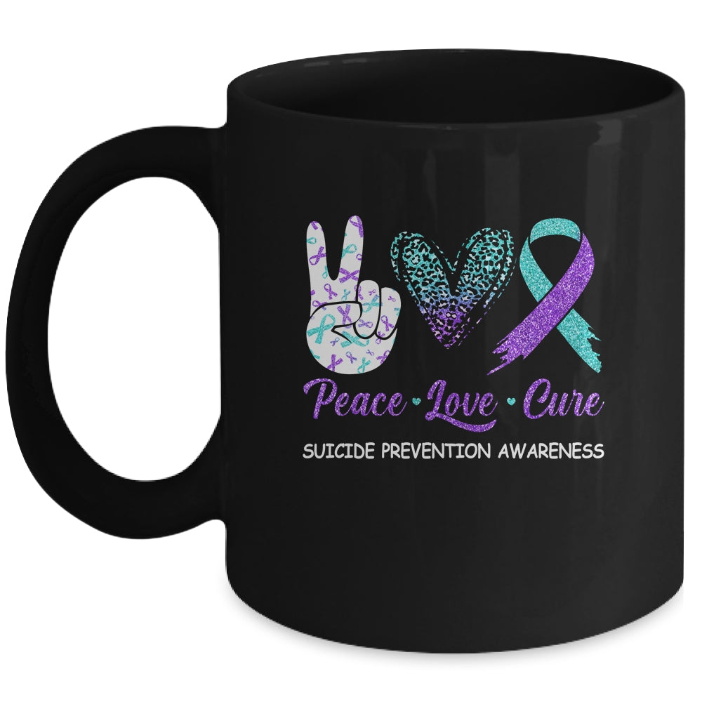 Suicide Prevention Awareness Peace Love Cure Leopard Mug