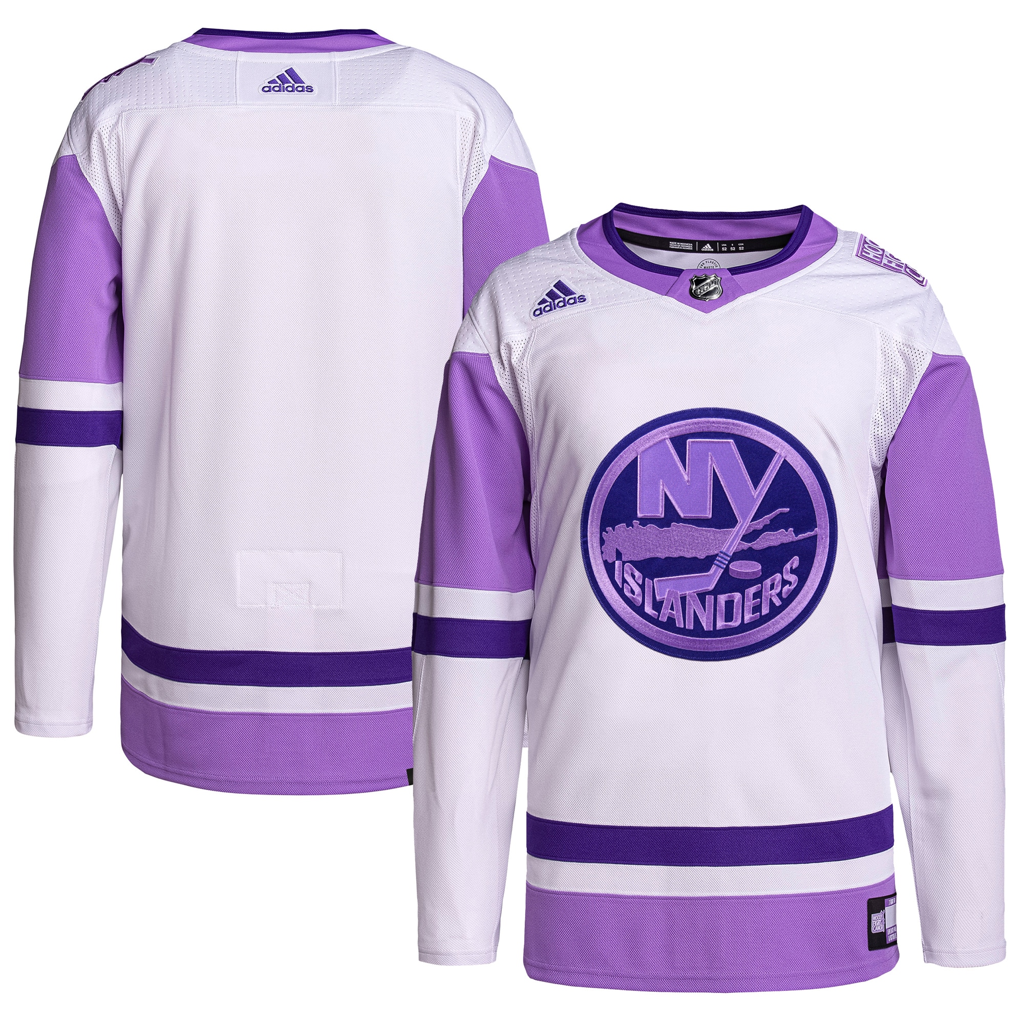 New York Islanders Hockey Fights Cancer Primegreen Authentic Blank Practice Jersey – White/Purple